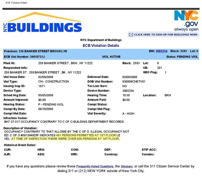 Brooklyn Expeditors ECB VIOLATION
